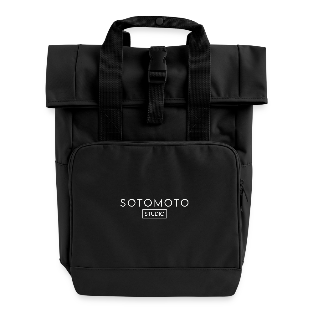 Roll Top Backpack with Two Handles - black