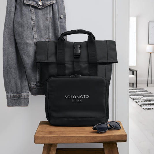 Roll Top Backpack with Two Handles - black